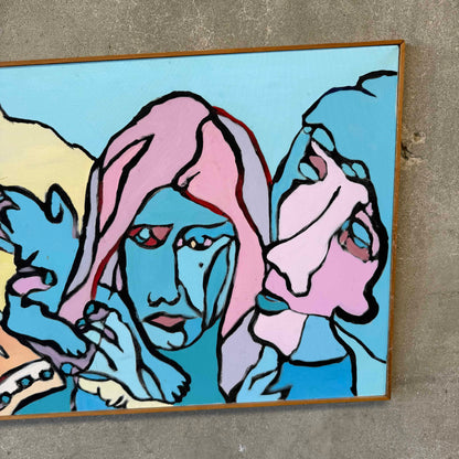 70's Original Painting of 4 People