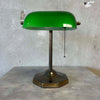 Vintage Green Glass Bankers Table Lamp w/ Brass Base