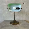 Vintage Green Glass Bankers Table Lamp w/ Brass Base