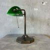 Vintage Green Glass Bankers Table Lamp w/ Brass Base