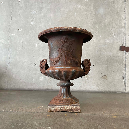 Antique Cast Iron Cherub Urn