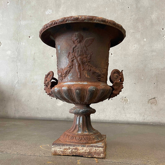 Antique Cast Iron Cherub Urn