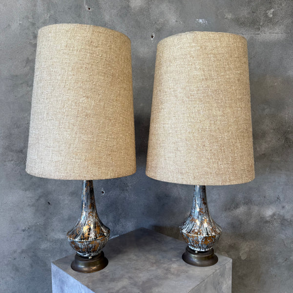 Pair of Mid Century Ceramic Studio Pottery Drip Glaze Lamps