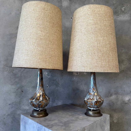 Pair of Mid Century Ceramic Studio Pottery Drip Glaze Lamps