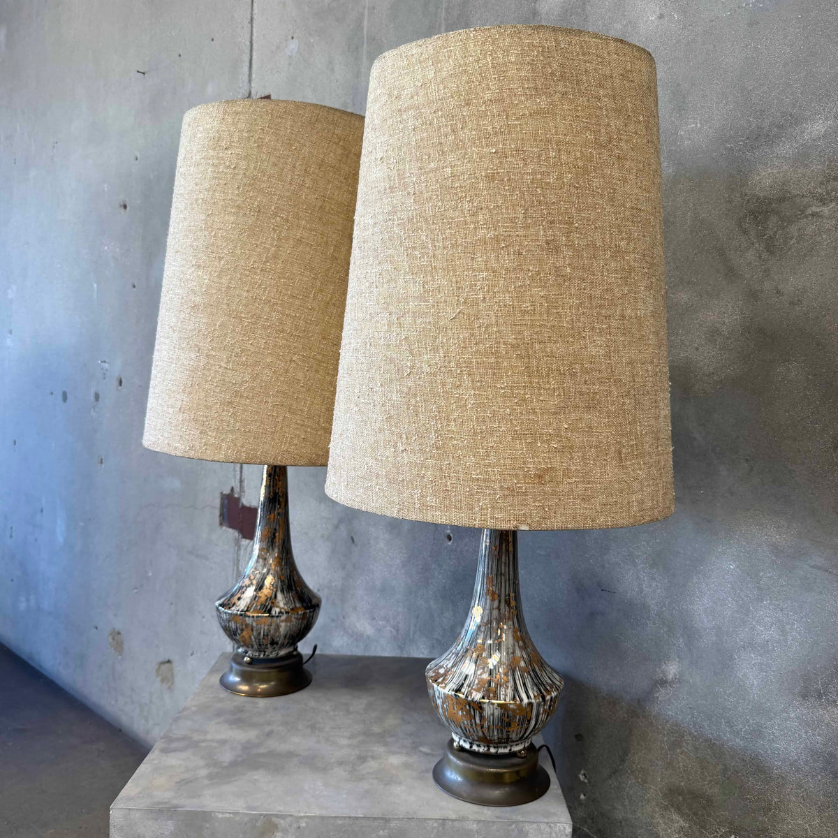 Pair of Mid Century Ceramic Studio Pottery Drip Glaze Lamps