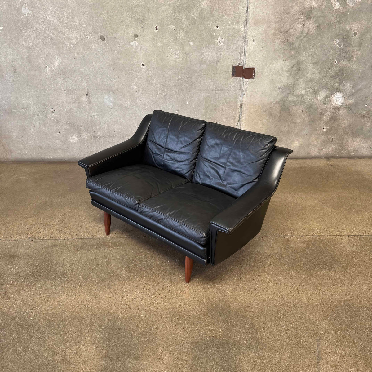 Mid Century Danish Leather Settee C. 1965