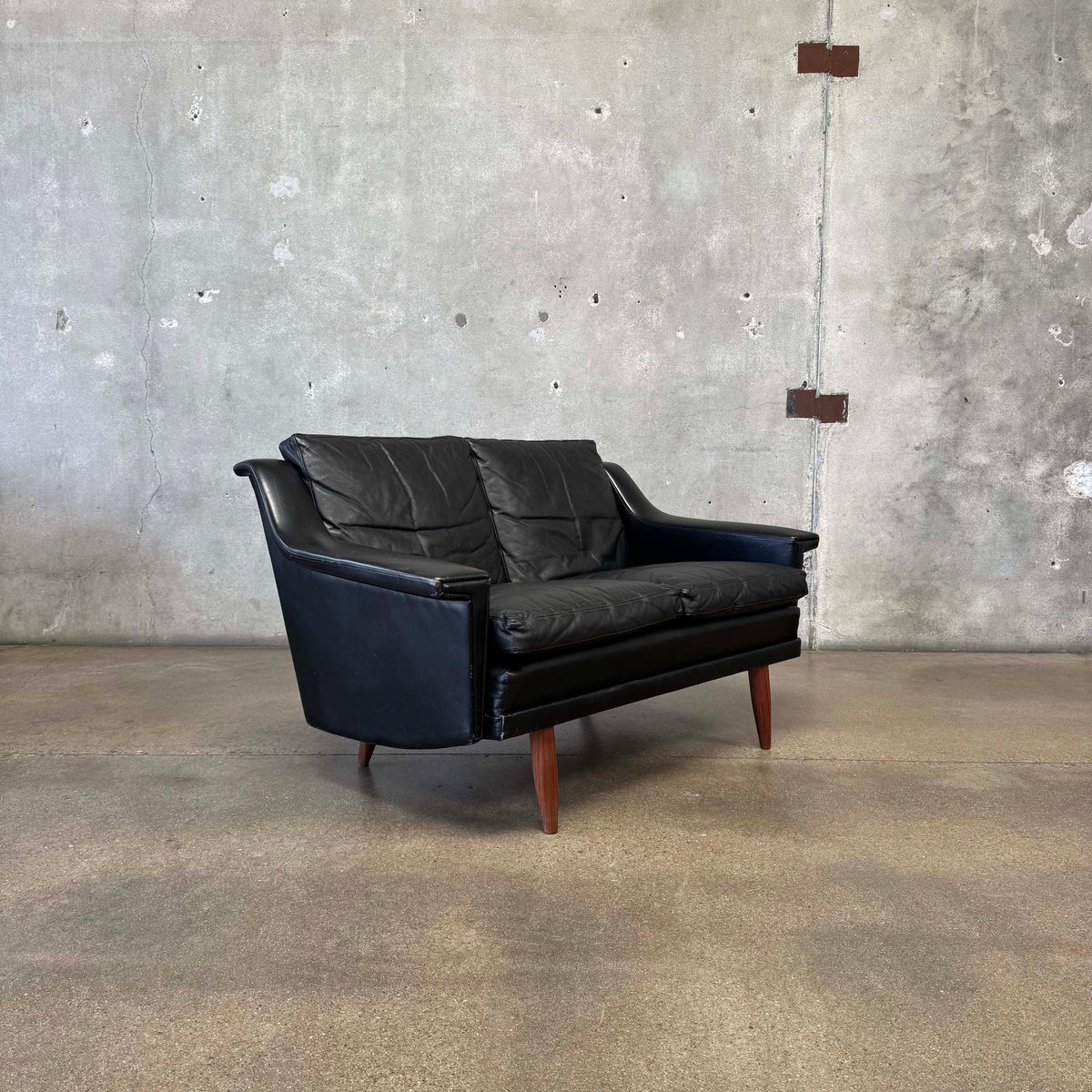 Mid Century Danish Leather Settee C. 1965