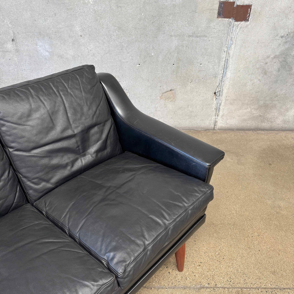 Mid Century Danish Leather Settee C. 1965