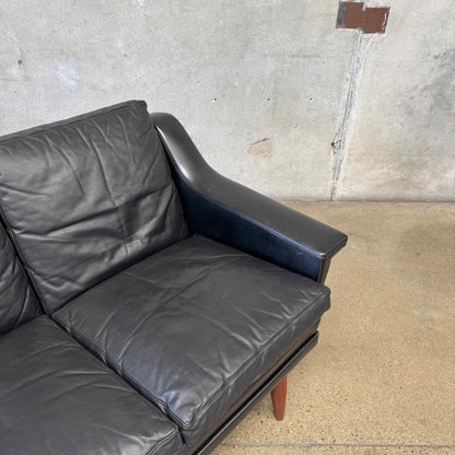 Mid Century Danish Leather Settee C. 1965