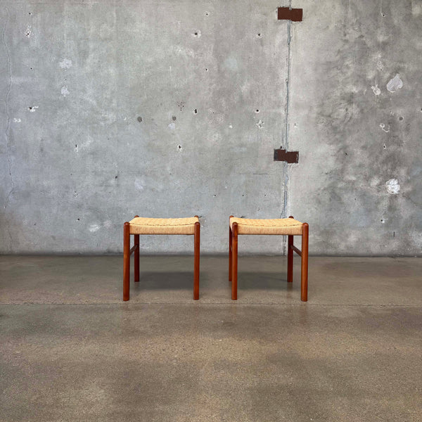 Pair of Vintage Teak & Cord Stools