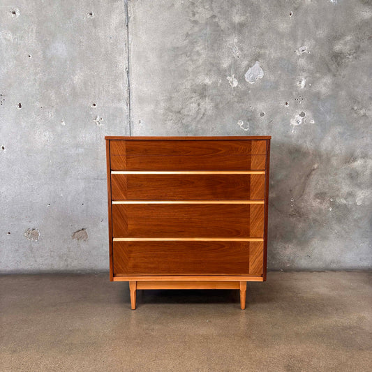 Mid Century Modern 4 Drawer Walnut/ Birch Dresser