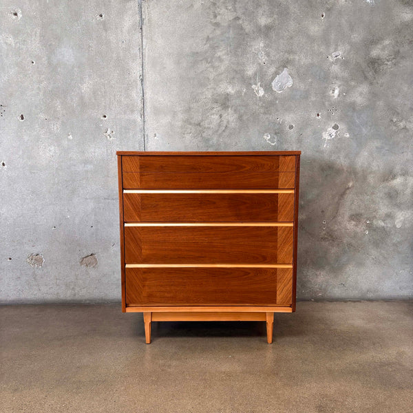 Mid Century Modern 4 Drawer Walnut/ Birch Dresser