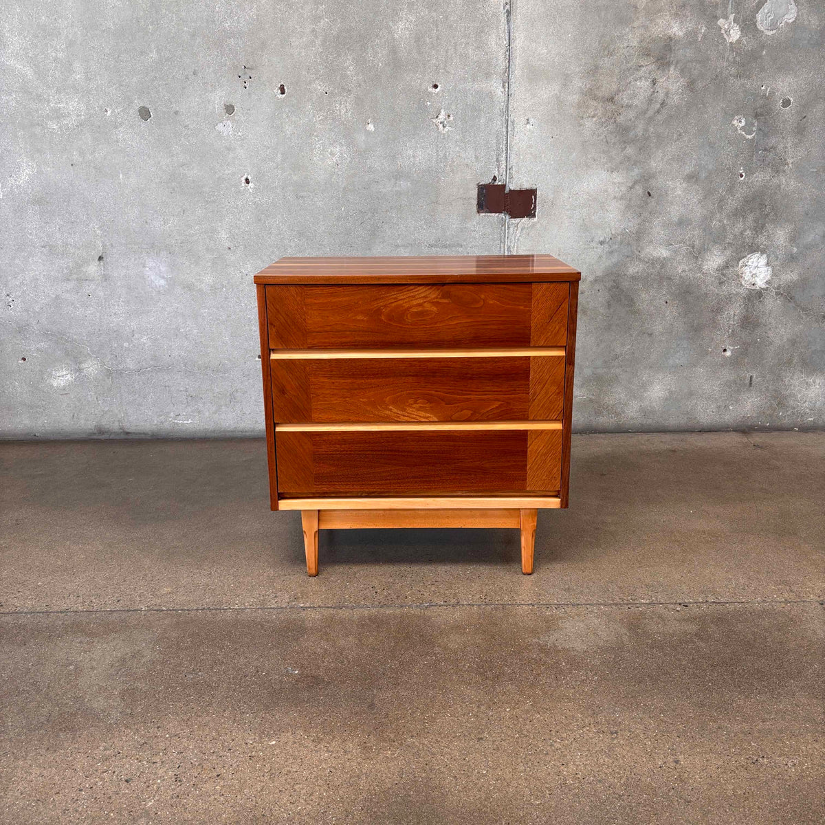 Mid Century Modern 3 Drawer Walnut/ Birch Dresser
