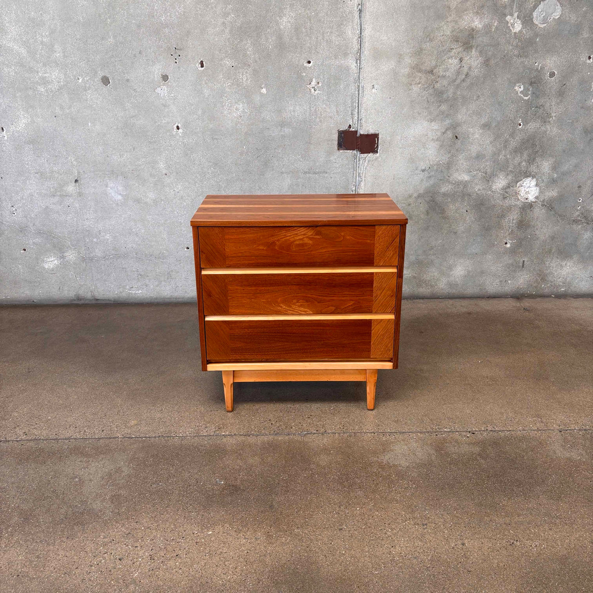 Mid Century Modern 3 Drawer Walnut/ Birch Dresser