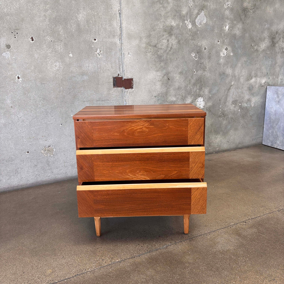 Mid Century Modern 3 Drawer Walnut/ Birch Dresser