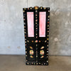 Black Cottage Folk Art Wood Cupboard w/ Victorian Imagery & Stained Glass