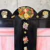 Black Cottage Folk Art Wood Cupboard w/ Victorian Imagery & Stained Glass