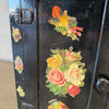 Black Cottage Folk Art Wood Cupboard w/ Victorian Imagery & Stained Glass