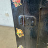 Black Cottage Folk Art Wood Cupboard w/ Victorian Imagery & Stained Glass