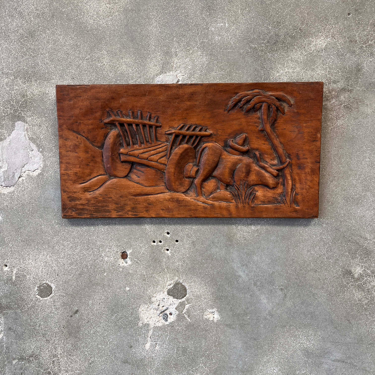 Vintage Mexican Bas Relief Carved Panel