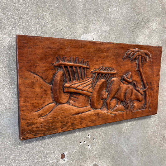 Vintage Mexican Bas Relief Carved Panel