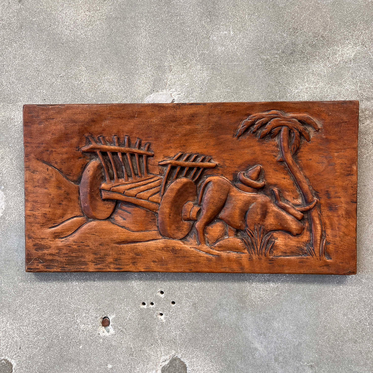 Vintage Mexican Bas Relief Carved Panel