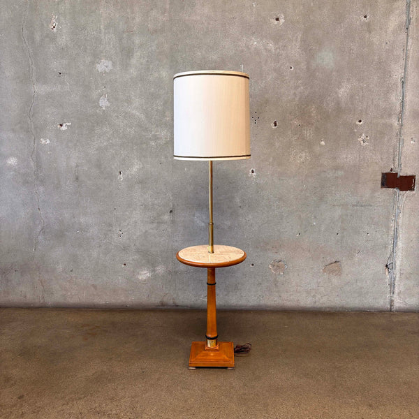 Vintage Travertine Top Table Floor Lamp - Works / New LED Bulbs