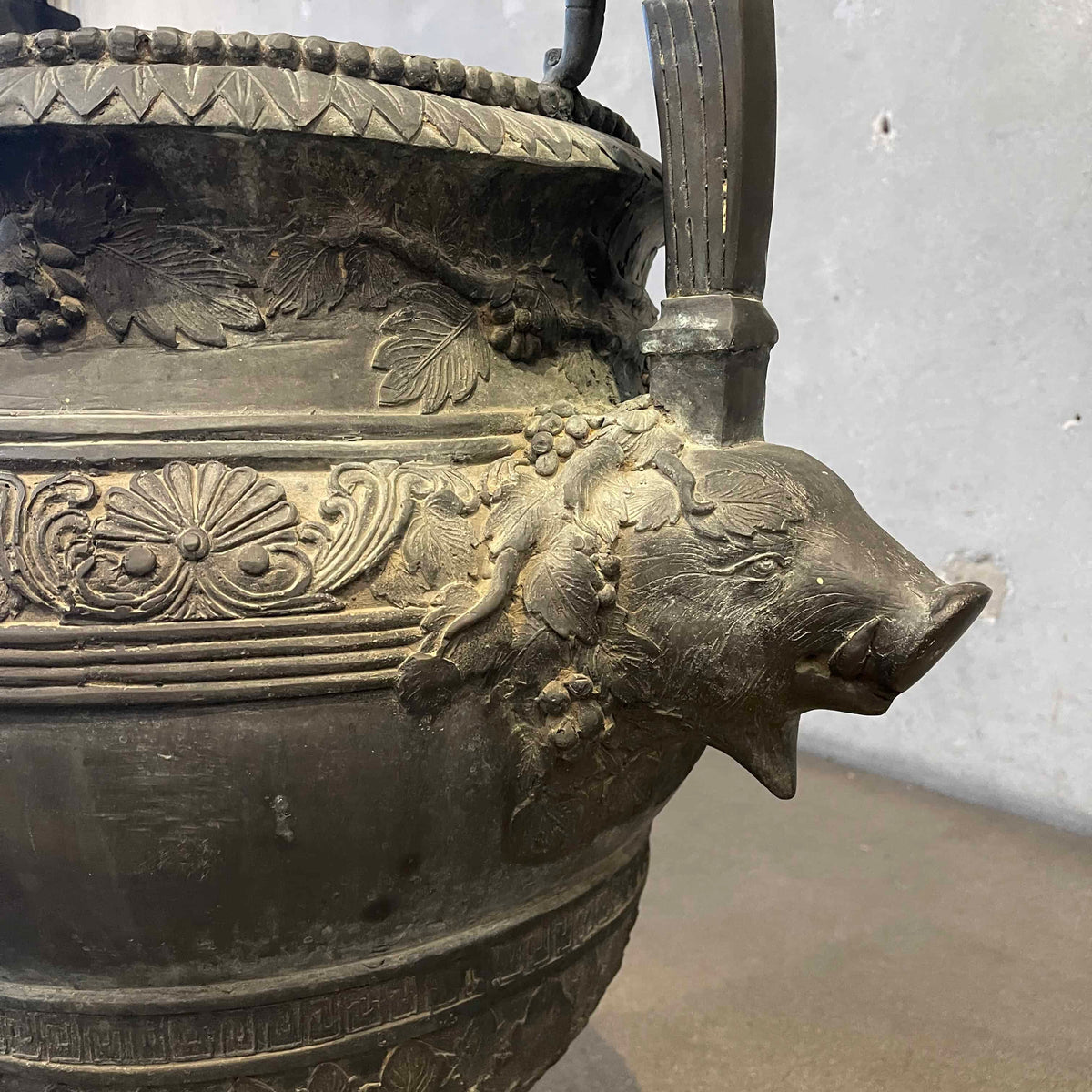 Monumental Hand-Chiseled Bronze Palace Urn