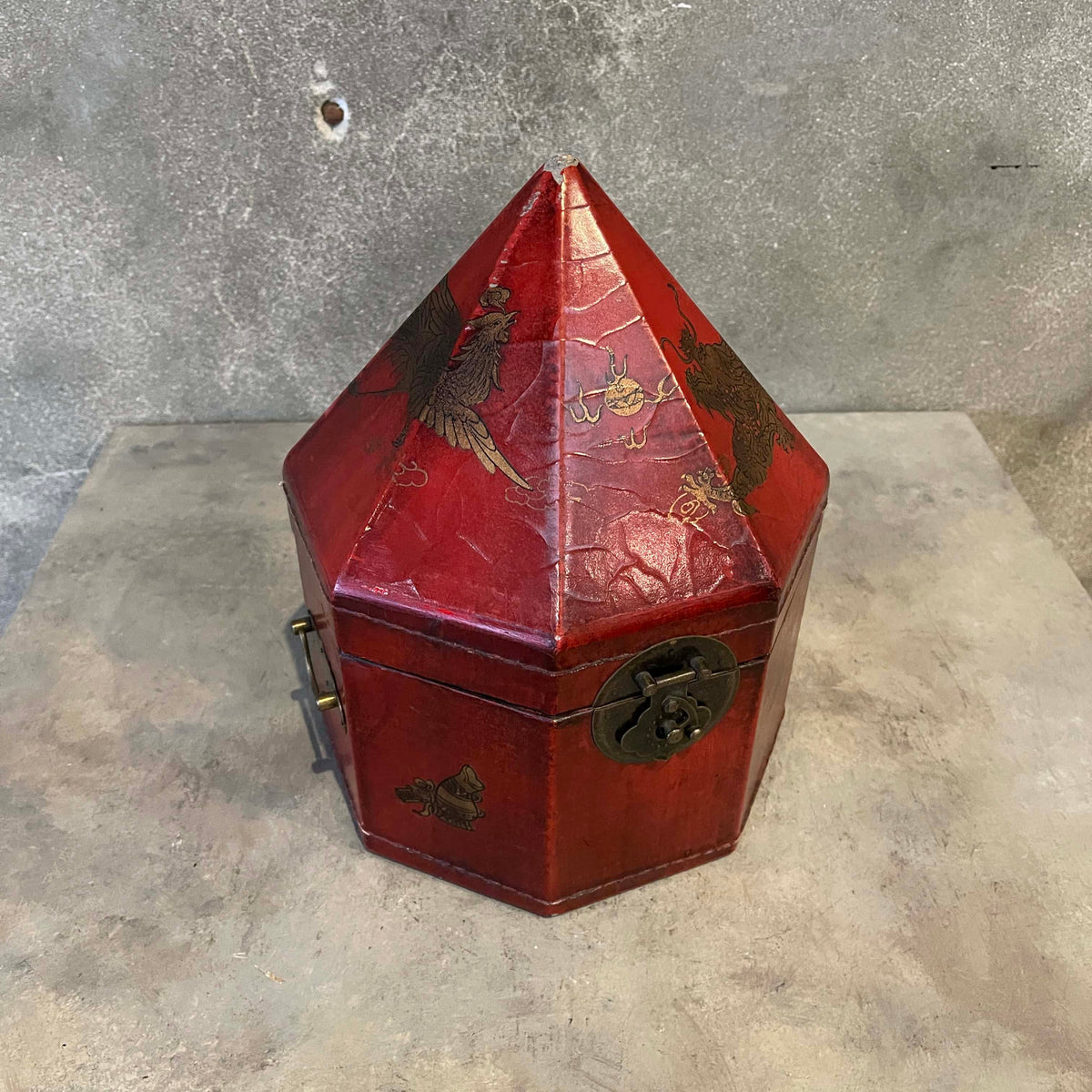 Vintage Leather/Wood Chinese Storage Box