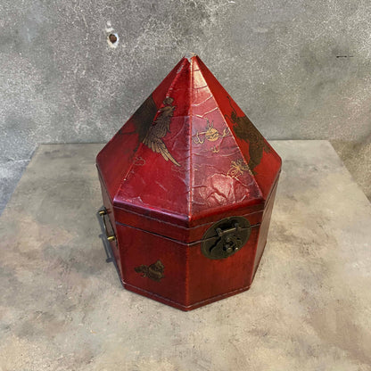 Vintage Leather/Wood Chinese Storage Box