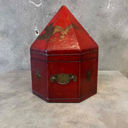 Vintage Leather/Wood Chinese Storage Box