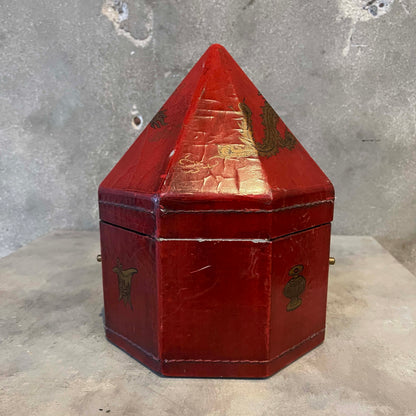 Vintage Leather/Wood Chinese Storage Box