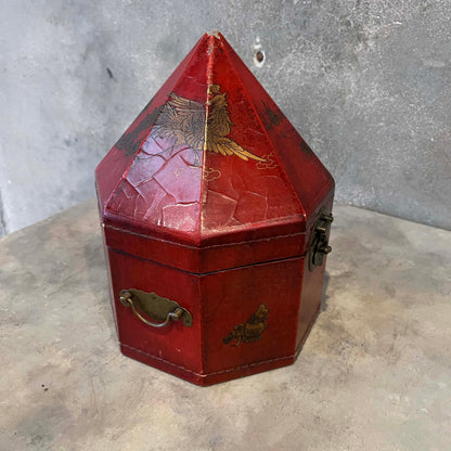 Vintage Leather/Wood Chinese Storage Box