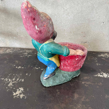Vintage Cement Garden Gnome with Basket