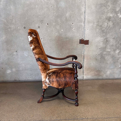 1890's American Chair With New Cowhide Upholstery