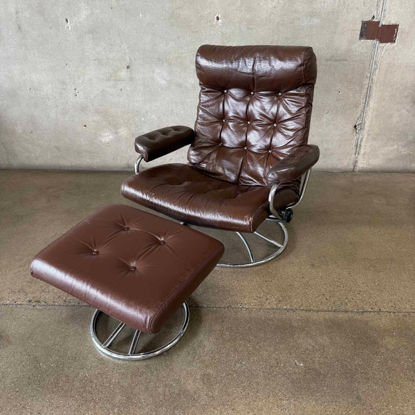 1971 Dark Chocolate Leather Ekornes "Stressless" Recliner & Ottoman