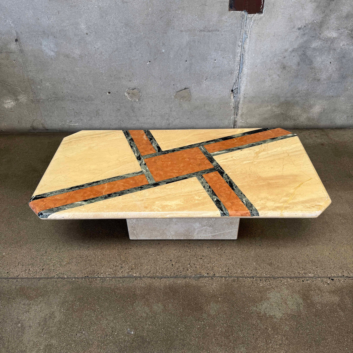 Vintage Post Modern Geometric Marble Coffee Table
