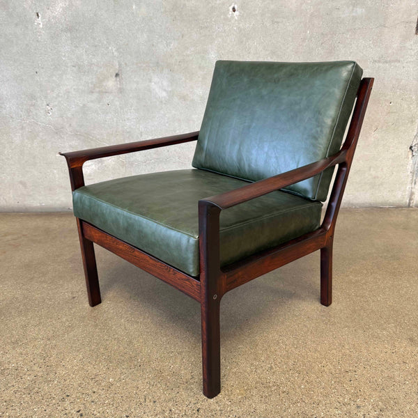 Frederick Kayser Model 935 Rosewood Lounge Chair in Green Leather