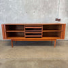 Peter Louig Mid Century Wooden Teak Tambour Door Credenza