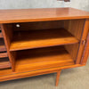 Peter Louig Mid Century Wooden Teak Tambour Door Credenza