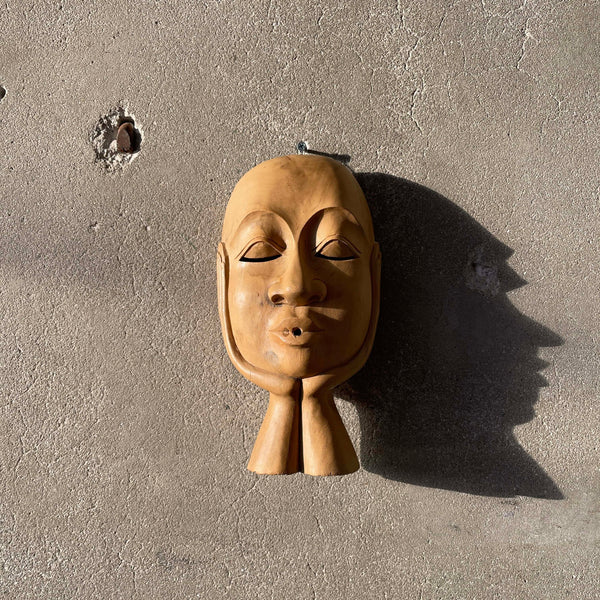 Hand Carved Wood Asian Meditating Mask