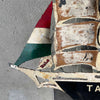 Vintage Torch Cut Steel "Taninos" Italian Restaurant Sail Ship Display