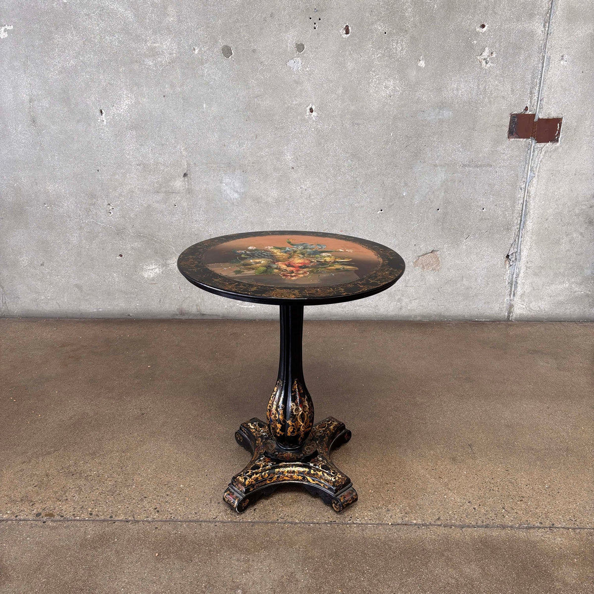 Antique Hand Painted Flip Top Side Table on Castors