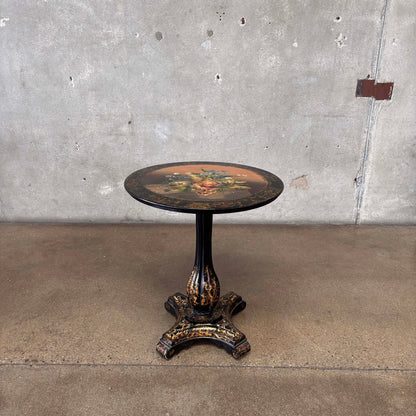 Antique Hand Painted Flip Top Side Table on Castors