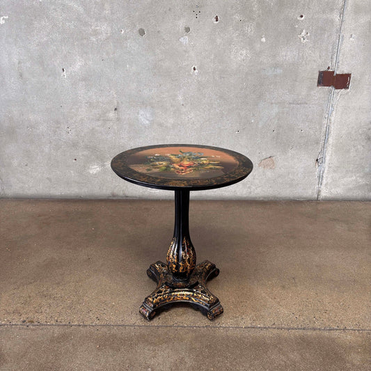Antique Hand Painted Flip Top Side Table on Castors