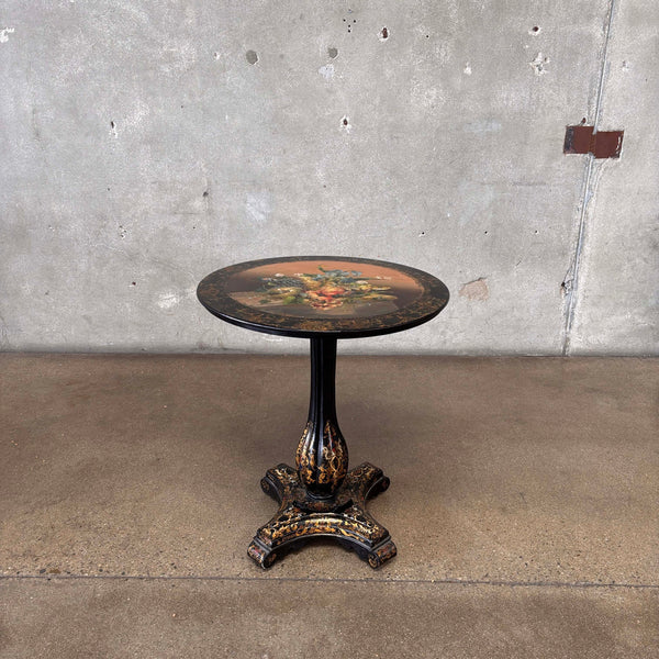 Antique Hand Painted Flip Top Side Table on Castors