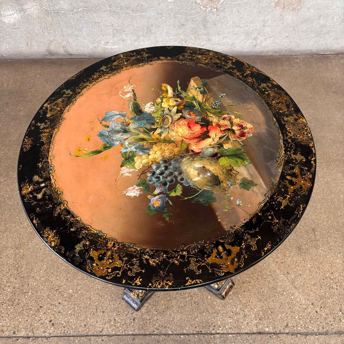 Antique Hand Painted Flip Top Side Table on Castors