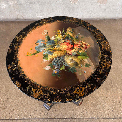 Antique Hand Painted Flip Top Side Table on Castors