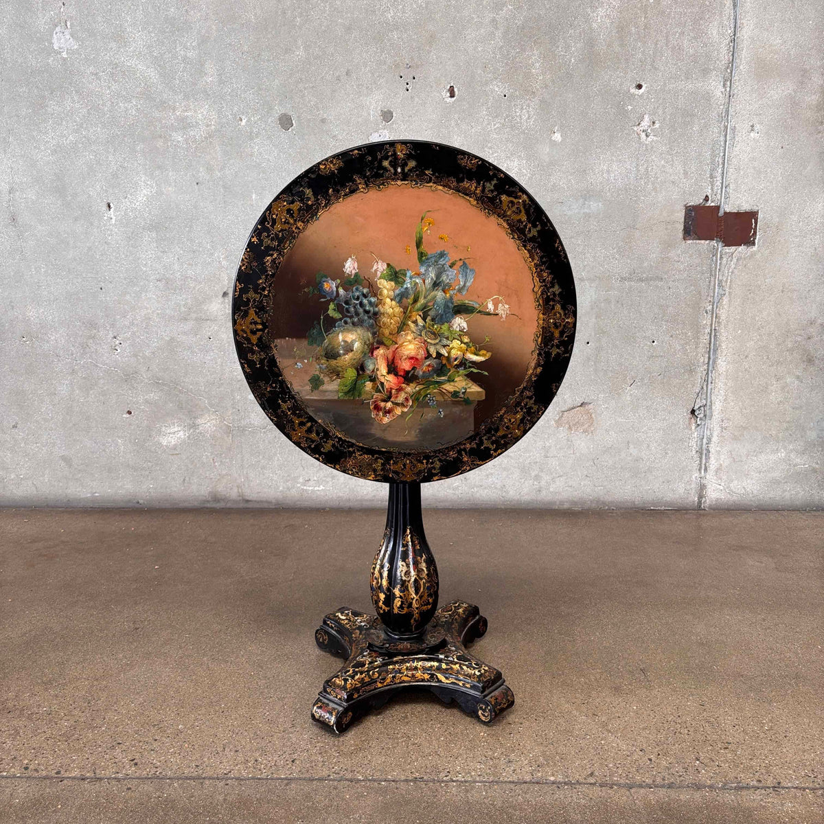 Antique Hand Painted Flip Top Side Table on Castors