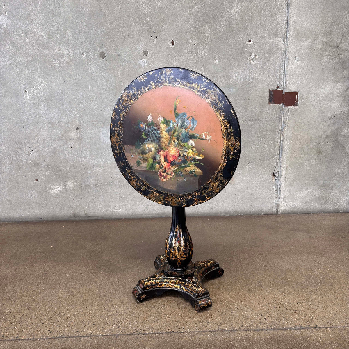 Antique Hand Painted Flip Top Side Table on Castors